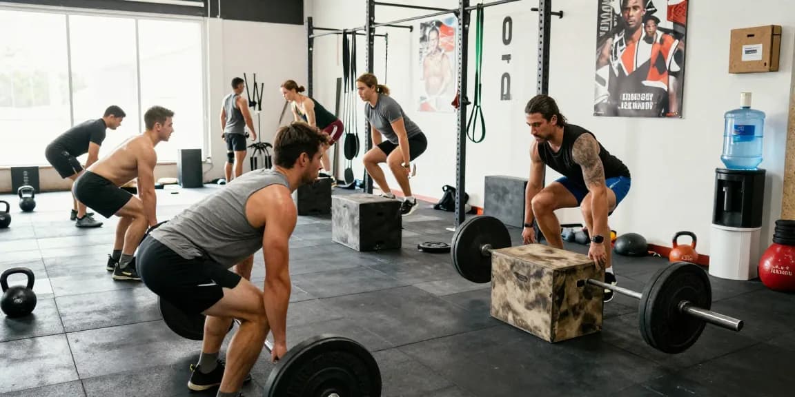 Aktive Athleten im Deus Shop beim Training mit hochwertiger Fitnessausstattung in hellem, motivierendem Umfeld.