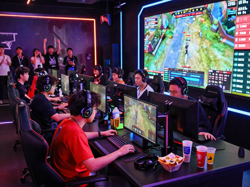 Competitive gaming scene showcasing rokok88 players in a vibrant esports arena.