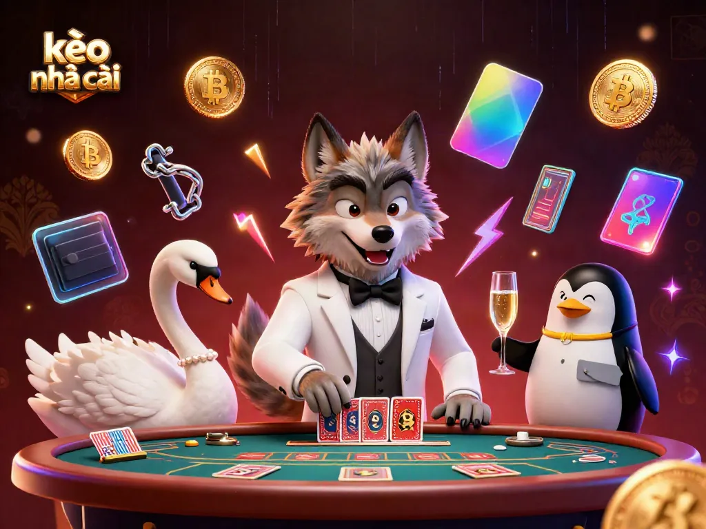 Join the thrilling action of kèo nhà cái as a debonair wolf plays baccarat with engaging characters in a vibrant casino