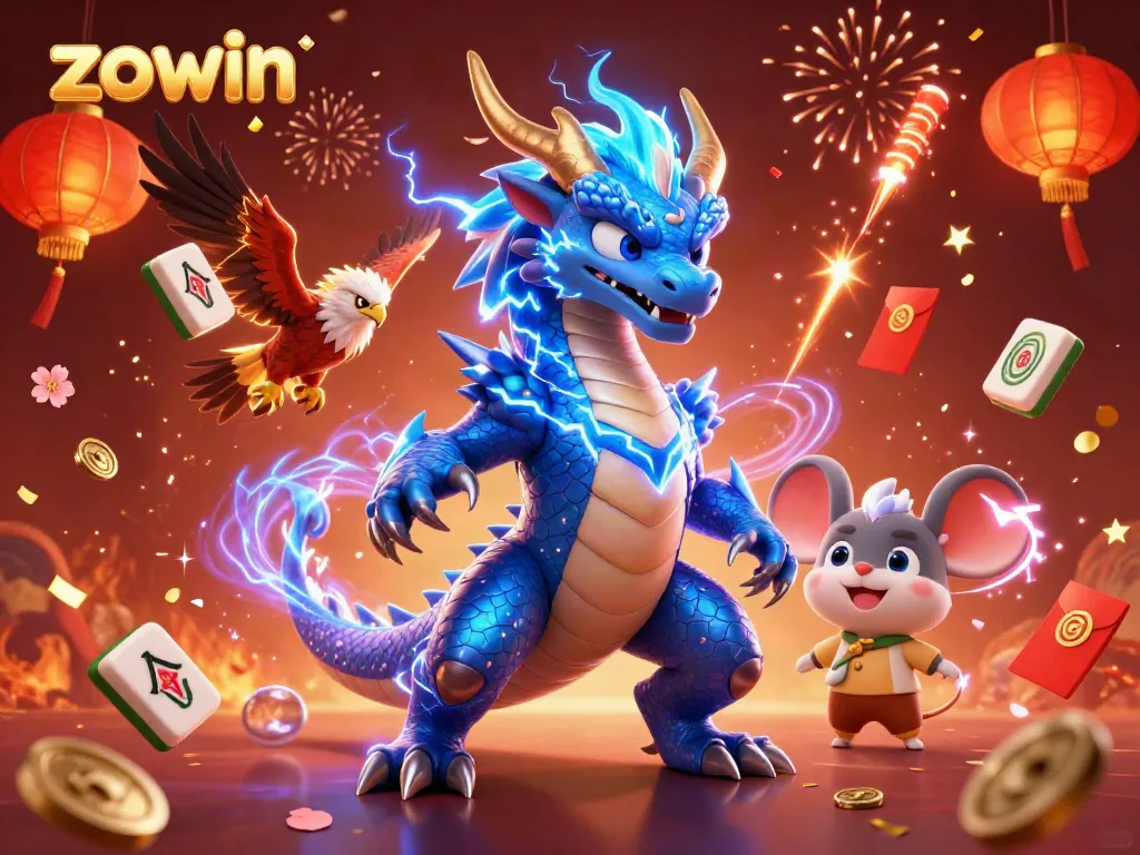 Engage in thrilling casino excitement with Zowin's vibrant 3D illustration featuring dynamic gambling elements.