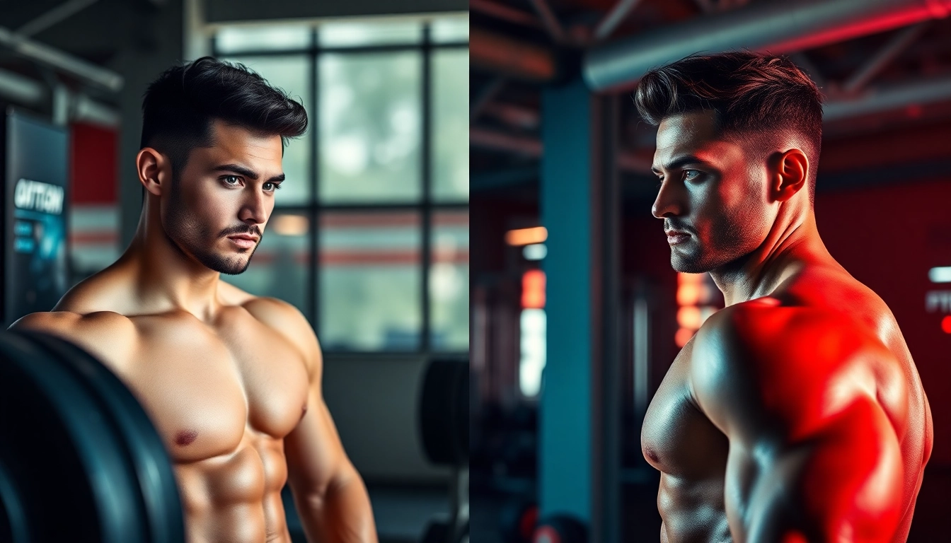 Vergleich von testo vorher nachher mit beeindruckendem Fitness-Transformatio.