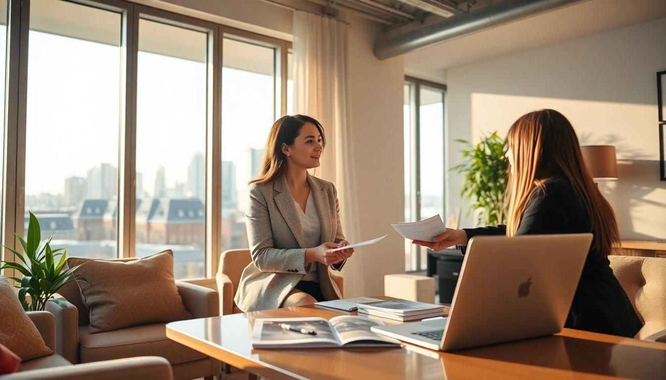 Immobilienmakler Frankfurt Dornbusch bei der Beratung von Klienten in einem modernen Büro.