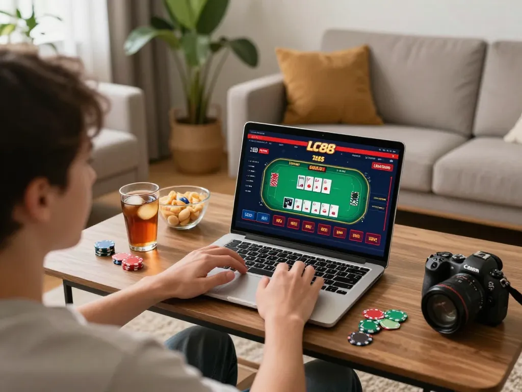 Engaging in strategic gameplay on LC88 from a cozy home setup.