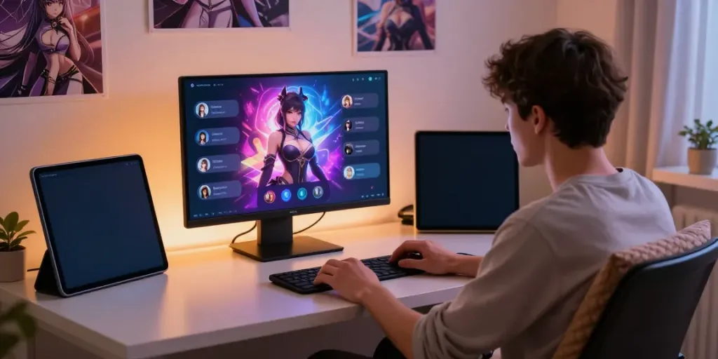 Engaging user experience in AI hentai chat platform with vibrant character interface.