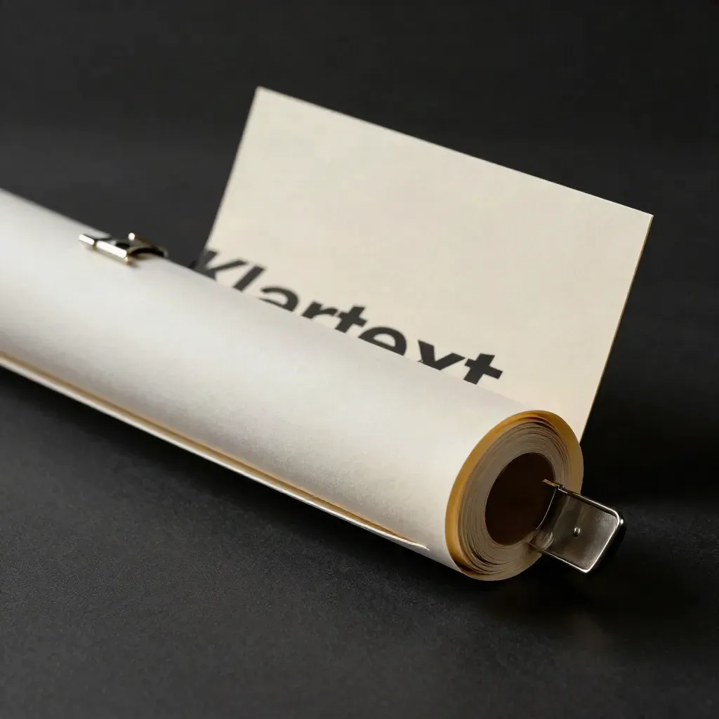 Klartext-Poster-Pack mit Metallclip auf dunkler Fläche, elegant und dramatisch