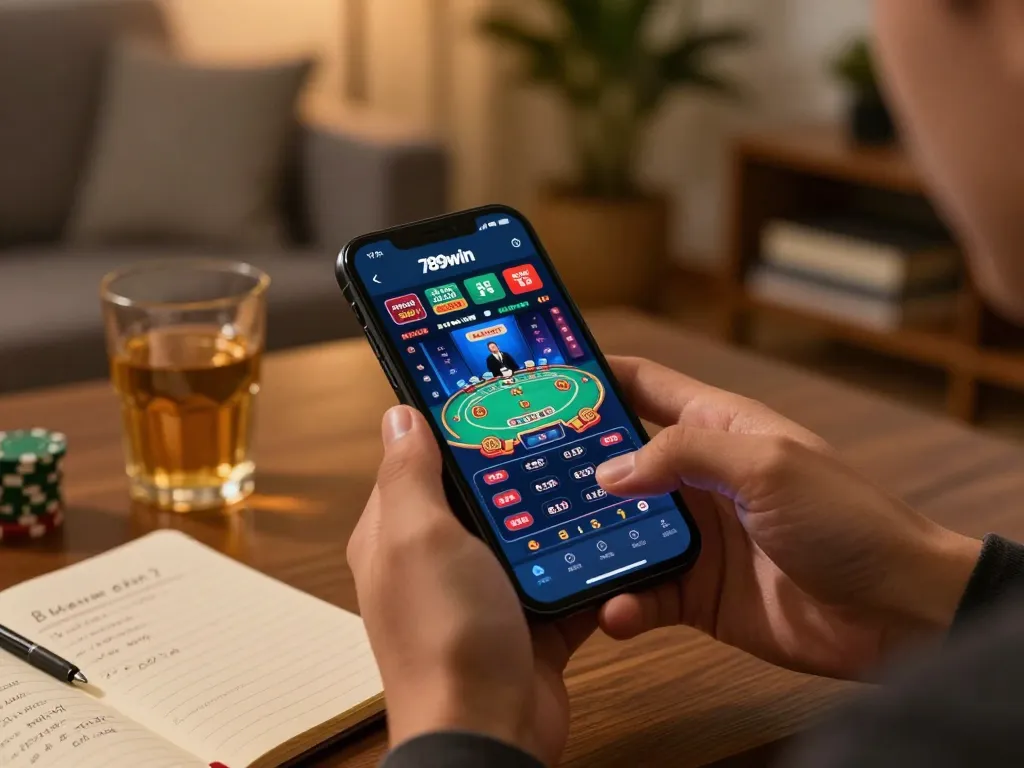Engaging with the 789win app for live dealer games in a cozy home environment.