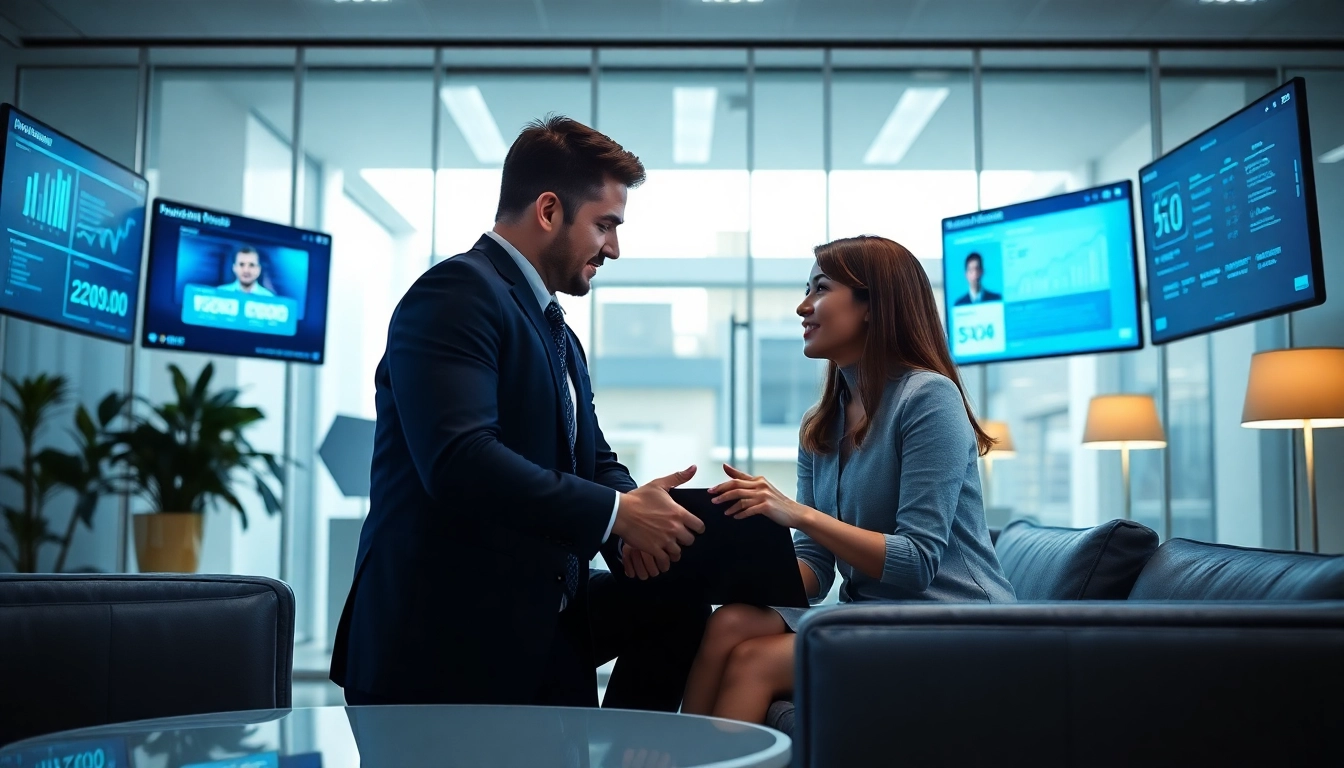 Headhunter IT führt ein professionelles Gespräch in einem modernen Büro.
