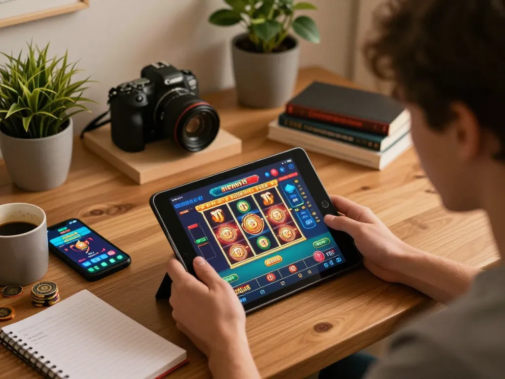 Engaging gaming experience on f168 online casino platform with tablet displaying thrilling gameplay.